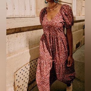 Sezane Alice Dress Fleurs Bordeaux - Size 34